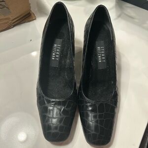 Stuart Weitzman Black Croc-Pattern Heels